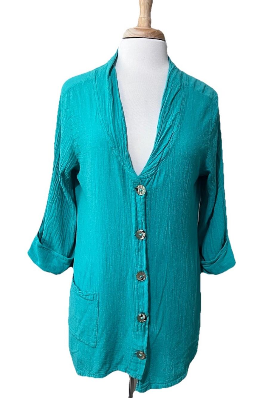 Cottonways Green Gauze Tammy Jacket Top Womens 1 M Coastal Boho Casual
